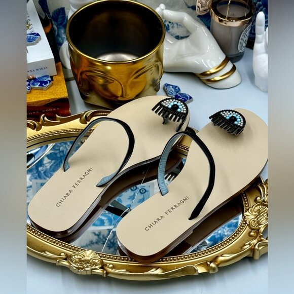 🆕 CHIARA FERRAGNI 🧿 NWOT Flirting Leather Toe Ring Sandal, Black - Sz 36 - Picture 7 of 16